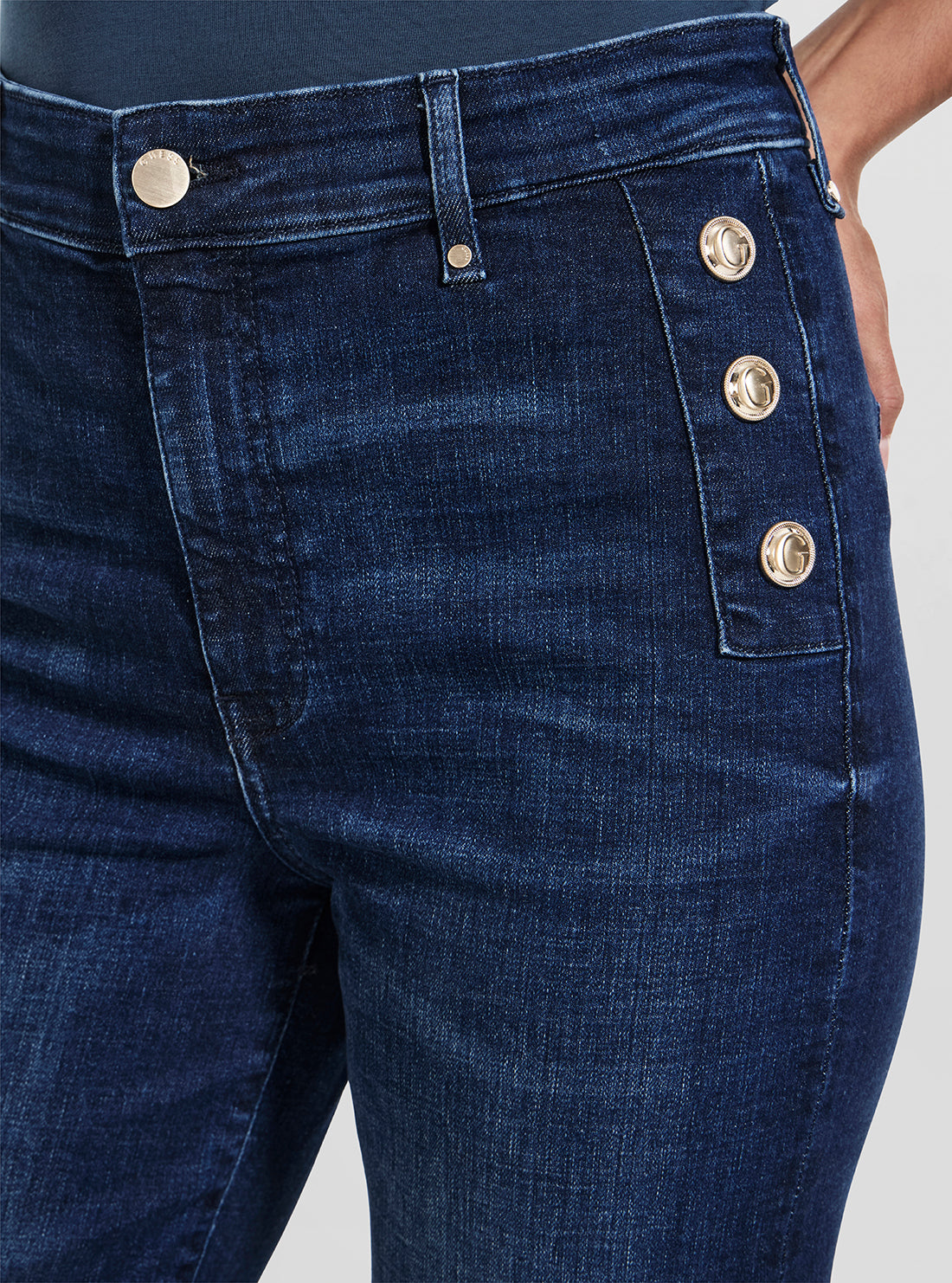 GUESS Womens Blue High-Rise New Faye Pant W5BA0PD0791 Detail View