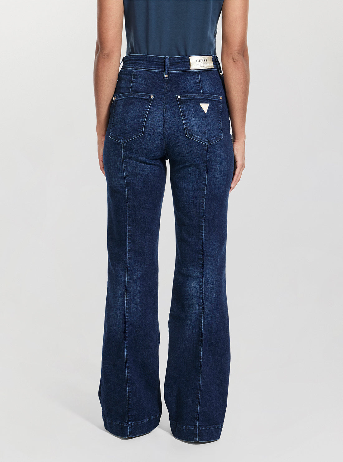 GUESS Womens Blue High-Rise New Faye Pant W5BA0PD0791 Back View