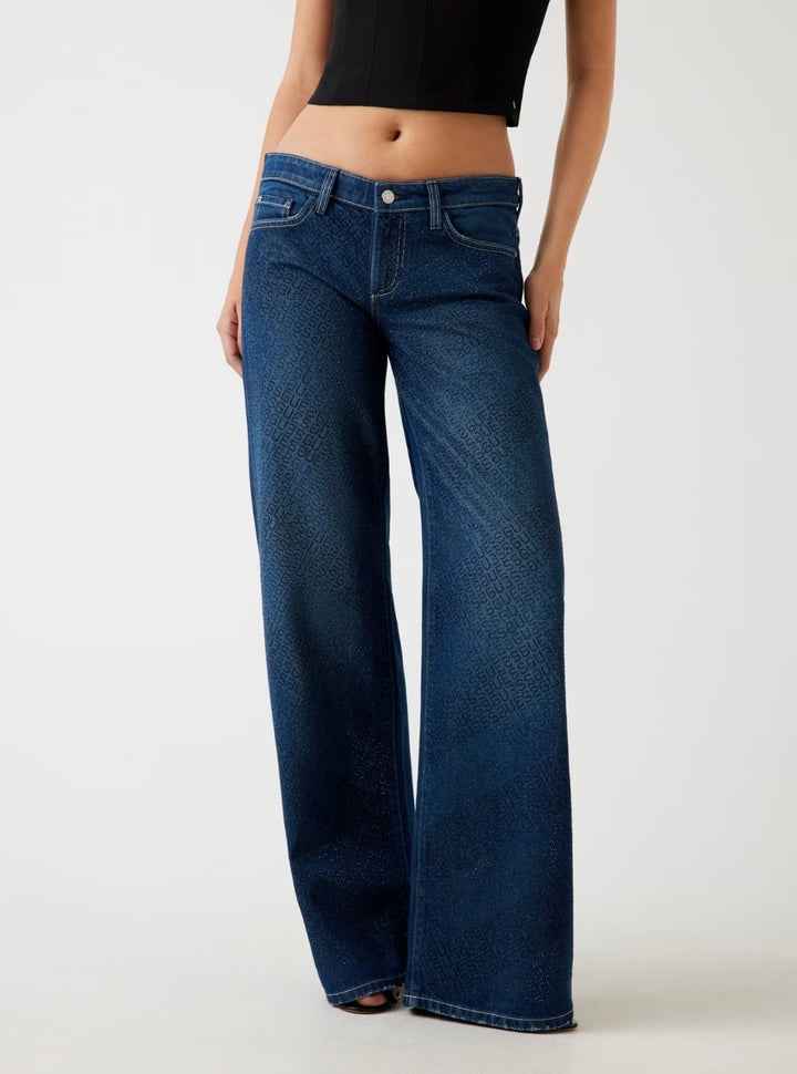 GUESS Womens Low Rise Slouchy Jeans in Medium Wash W5BA1DD0741 Front View