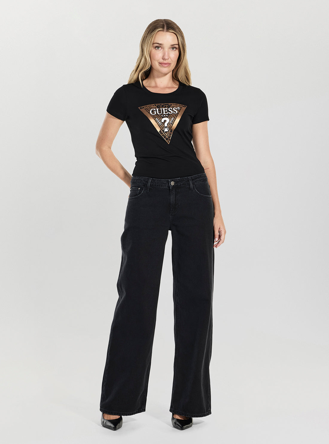 GUESS Womens Black Low Rise Baggy Jeans W5BA2KD0981 Full View