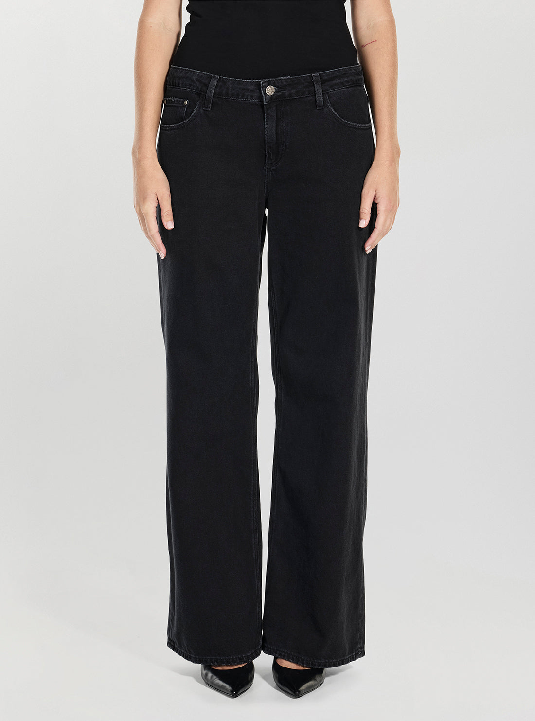 GUESS Womens Black Low Rise Baggy Jeans W5BA2KD0981 Front View