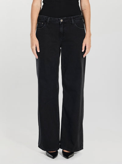 GUESS Womens Black Low Rise Baggy Jeans W5BA2KD0981 Front View