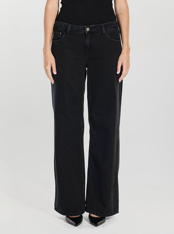 GUESS Womens Black Low Rise Baggy Jeans W5BA2KD0981 Front View
