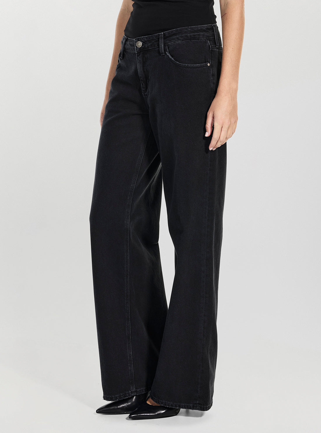 GUESS Womens Black Low Rise Baggy Jeans W5BA2KD0981 Side View