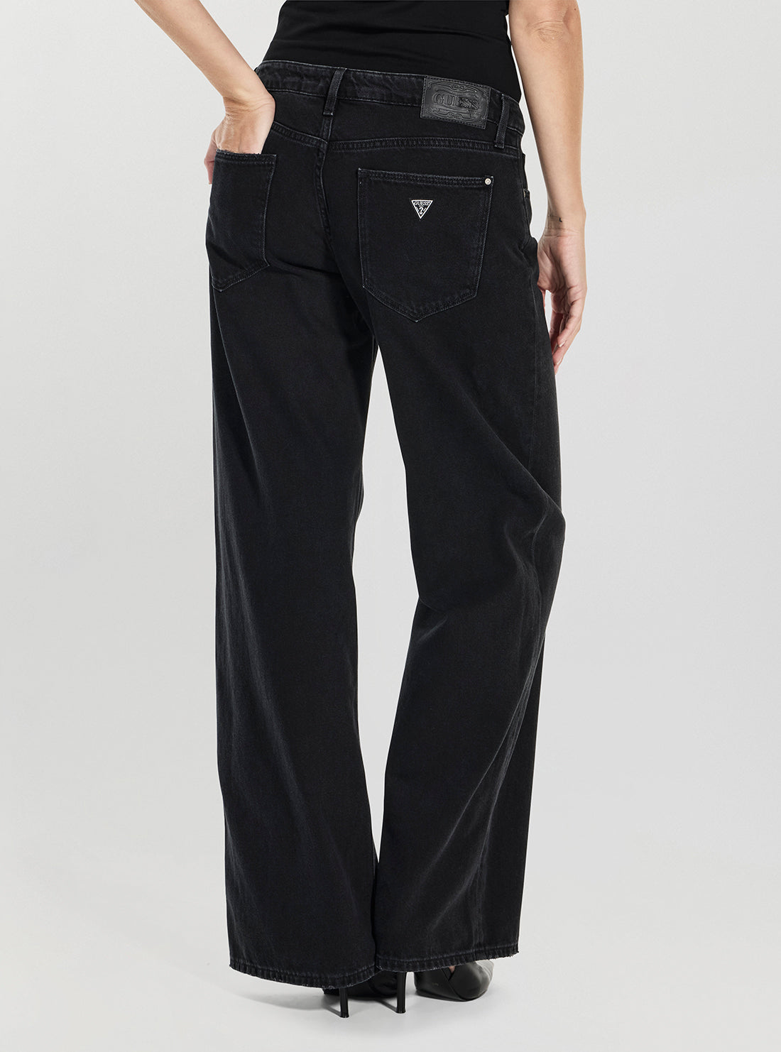 GUESS Womens Black Low Rise Baggy Jeans W5BA2KD0981 Back View