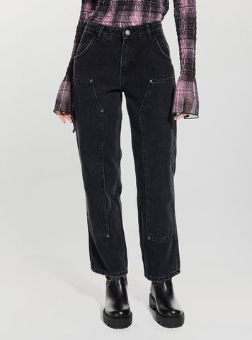 Guess Originals Black Zip Carpenter Pants W5BA3UD5R52 Front View