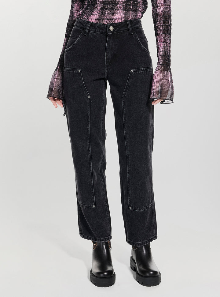 Guess Originals Black Zip Carpenter Pants W5BA3UD5R52 Front View