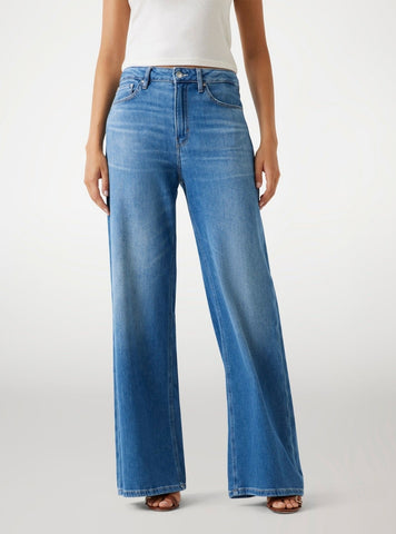 GUESS Womens Mid-Rise Bellflower Wide Leg Jeans in Medium Wash W5BA82D0614 Front View