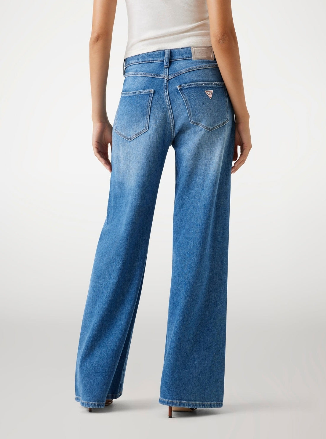 GUESS Womens Mid-Rise Bellflower Wide Leg Jeans in Medium Wash W5BA82D0614 Back View
