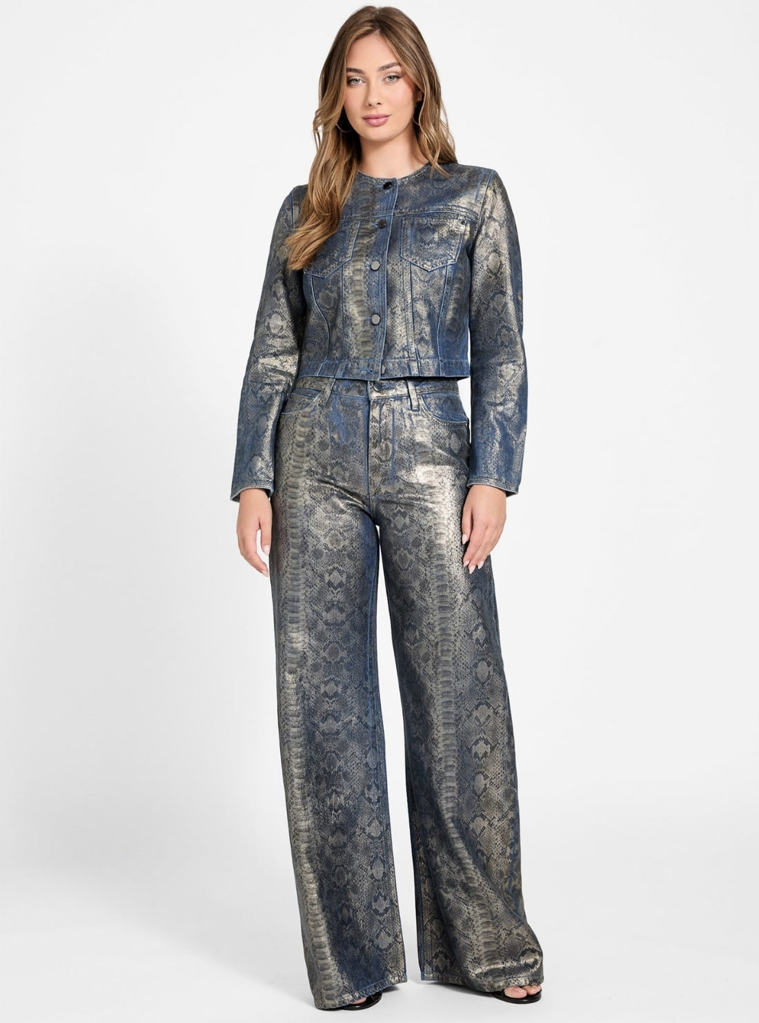 GUESS Womens High-Rise Bellflower Snakeskin Jeans W5BA82D5QK2 Full View