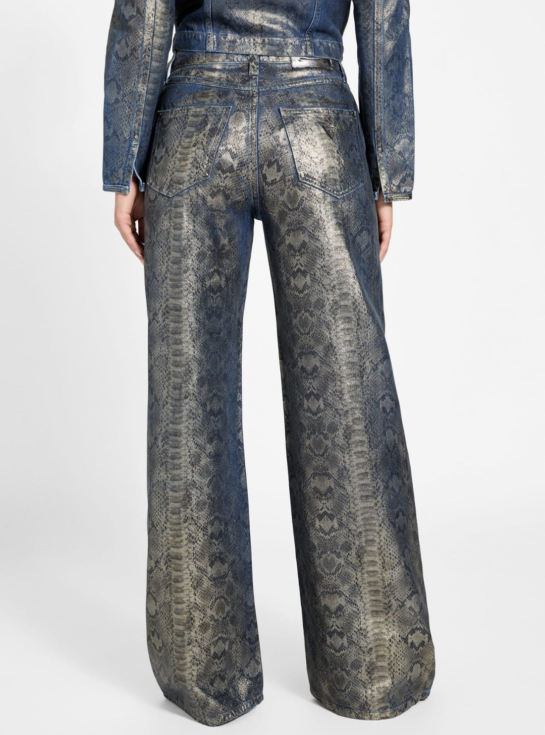 GUESS Womens High-Rise Bellflower Snakeskin Jeans W5BA82D5QK2 Back View