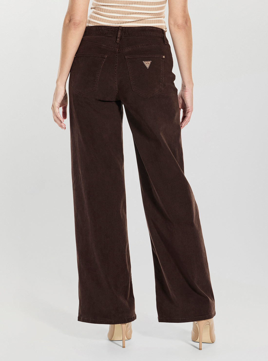 GUESS Womens Brown Mid-Rise Sexy Palazzo Jeans W5BA96WFQYB Back View