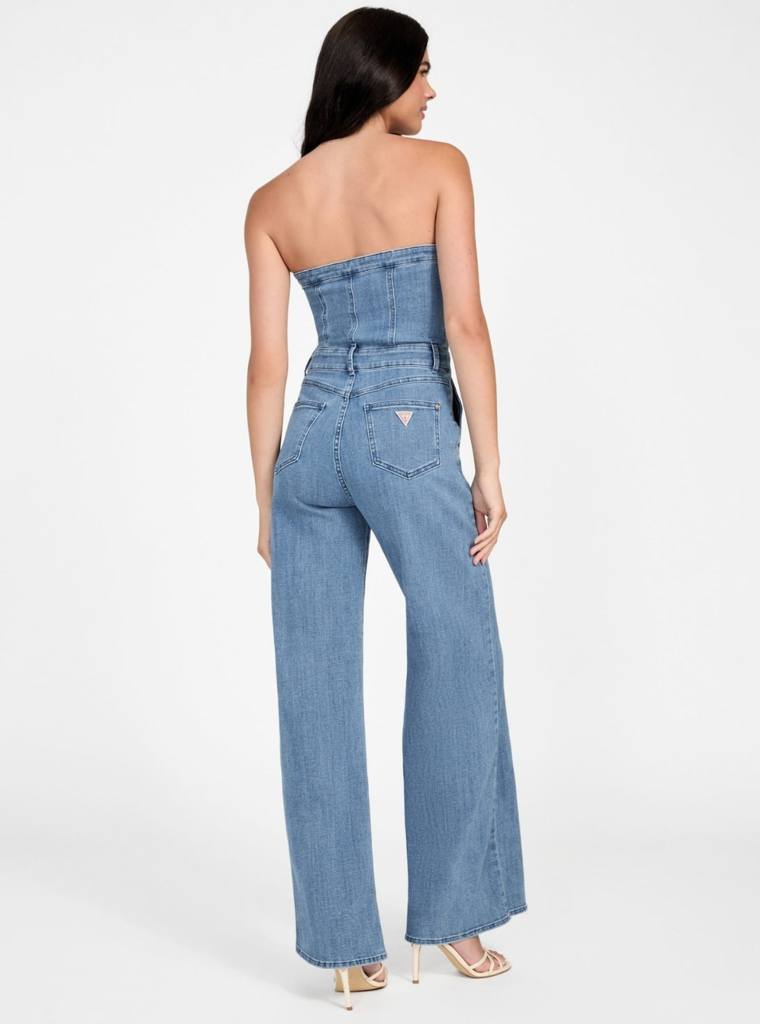 GUESS Womens Eco Blue Donna Denim Jumpsuit W5BD1FD4LU Back View