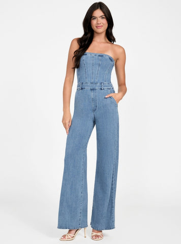 GUESS Womens Eco Blue Donna Denim Jumpsuit W5BD1FD4LU0 Front View