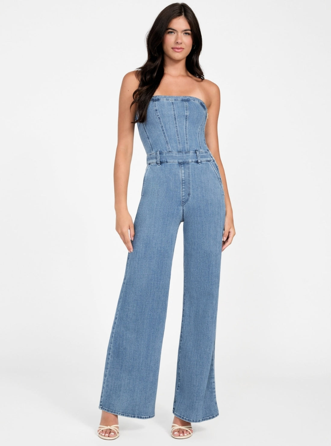 GUESS Womens Eco Blue Donna Denim Jumpsuit W5BD1FD4LU Front View_2