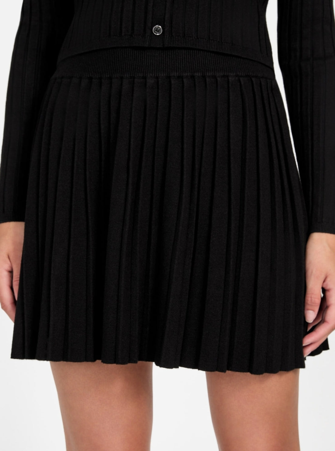 strapless open back dress Eco Black Pleated Miranda Sweater Skirt