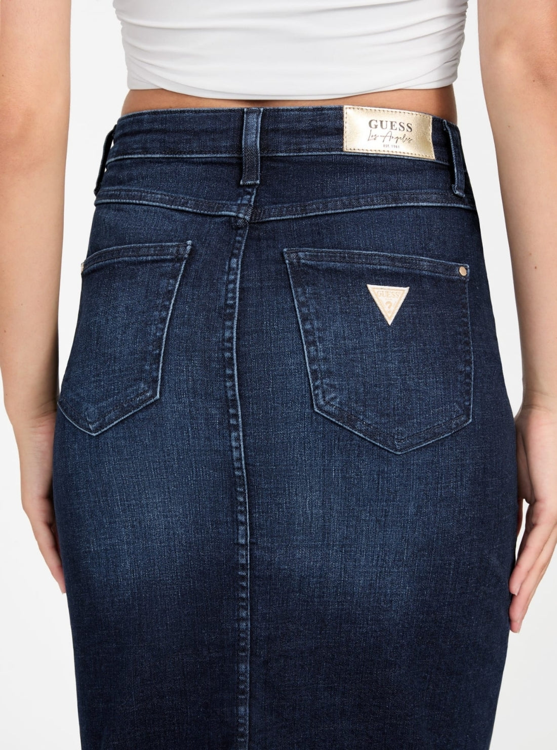 GUESS Womens Eco Blue Riley Longuette Midi Skirt W5BD1TD0791 Back View