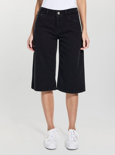 GUESS Womens Black Baggy Bermuda Shorts W5BD91D0981 Front View