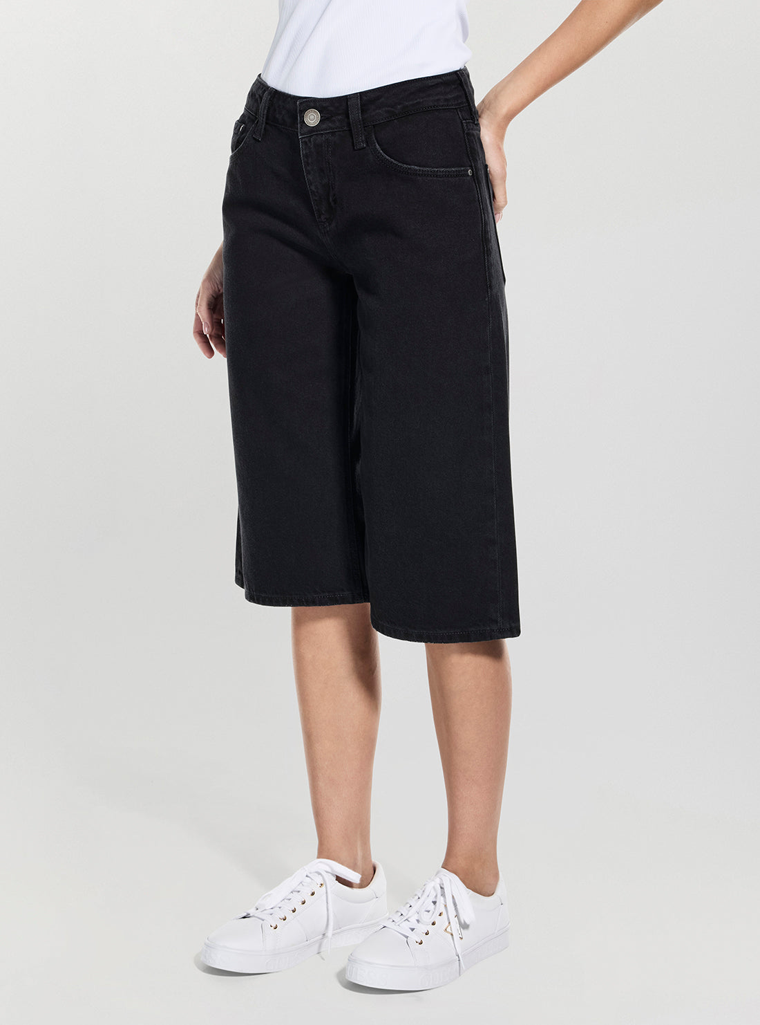 GUESS Womens Black Baggy Bermuda Shorts W5BD91D0981 Side View