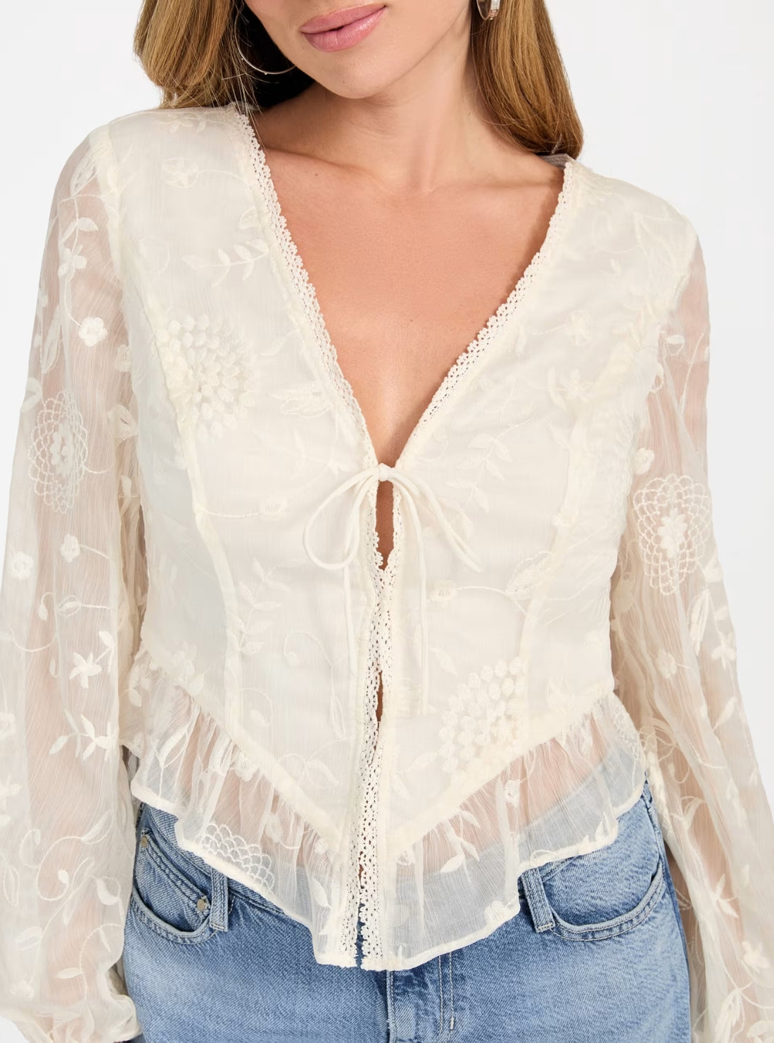 GUESS Womens White Seiah Tie Front Top W5BH69W2190 Detail View