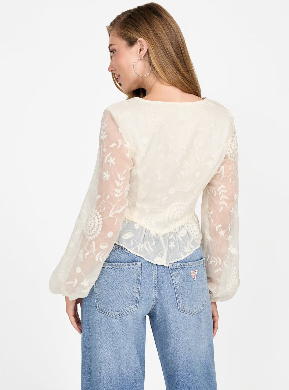 GUESS Womens White Seiah Tie Front Top W5BH69W2190 Back View