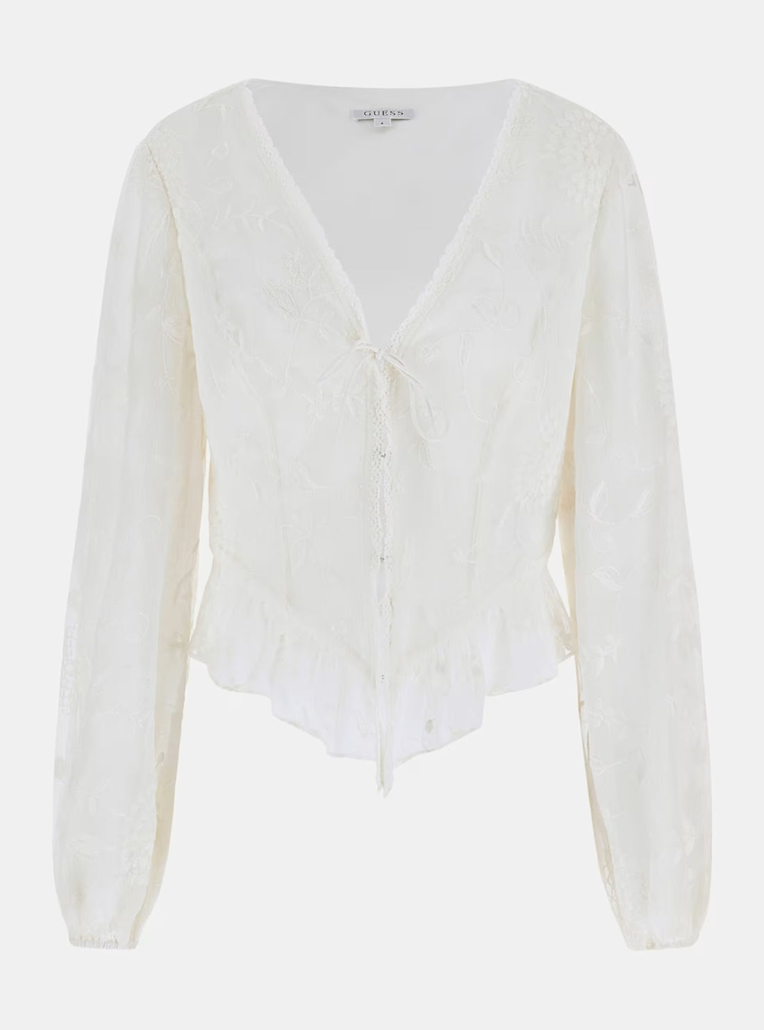 GUESS Womens White Seiah Tie Front Top W5BH69W2190 Flatlay