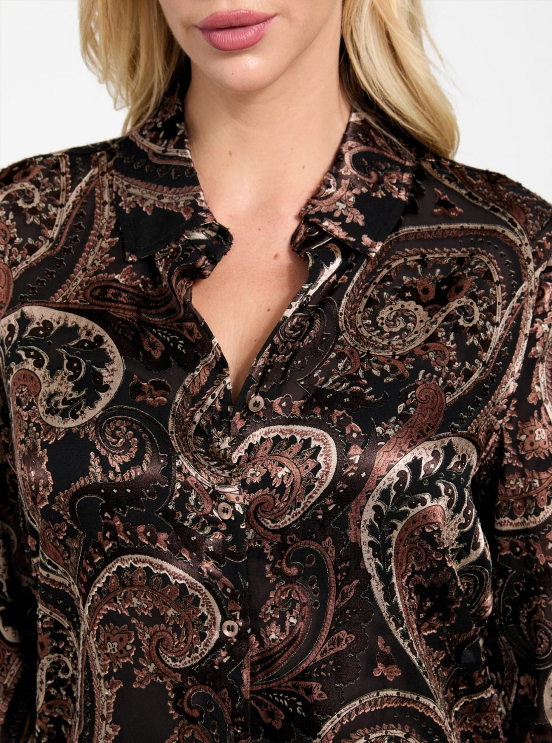 GUESS Womens Multi Clarisse Oversize Paisley Shirt W5BH78W2770 Detail View