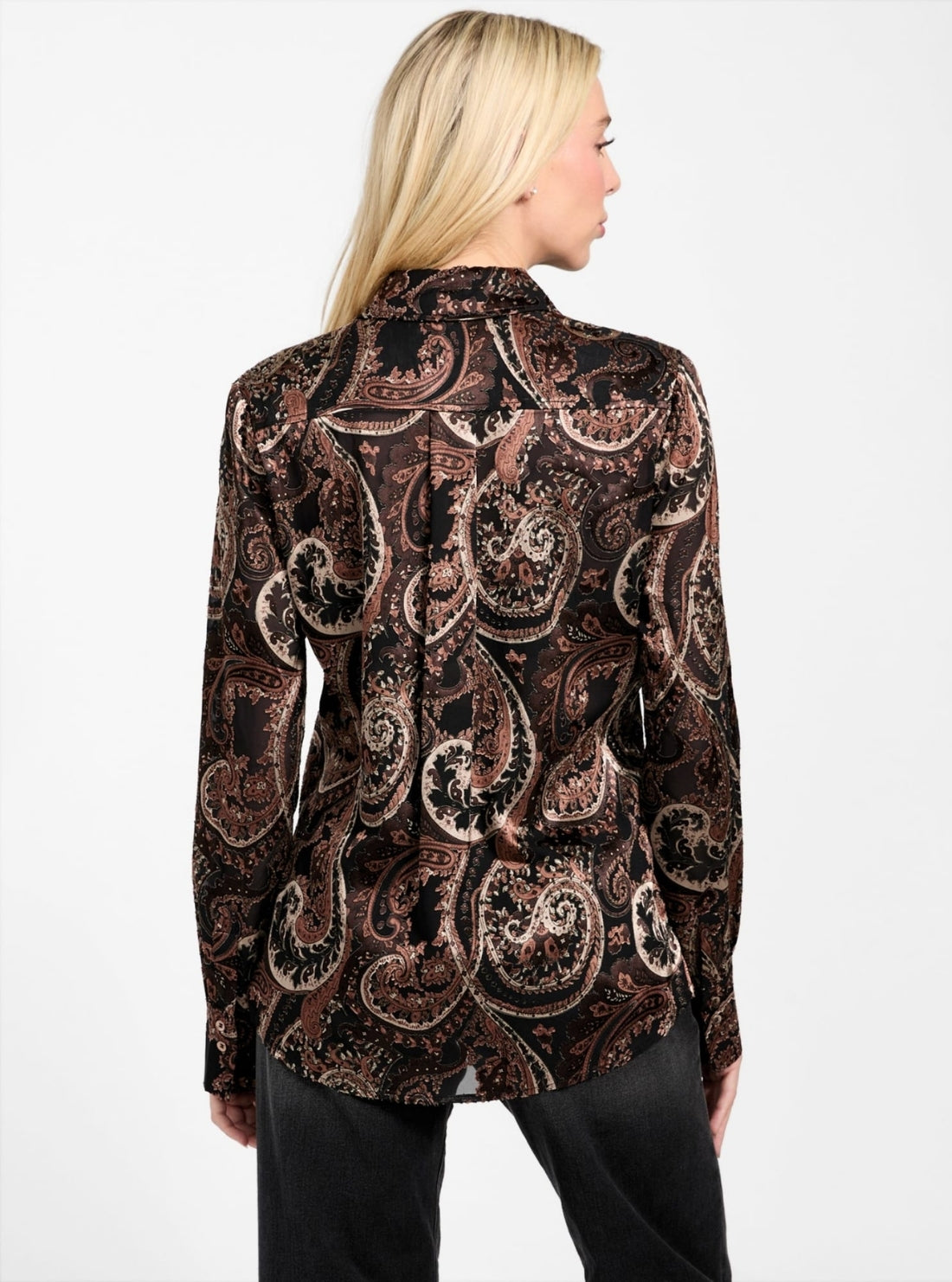GUESS Womens Multi Clarisse Oversize Paisley Shirt W5BH78W2770 Back View
