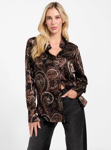 GUESS Womens Multi Clarisse Oversize Paisley Shirt W5BH78W2770 Front View