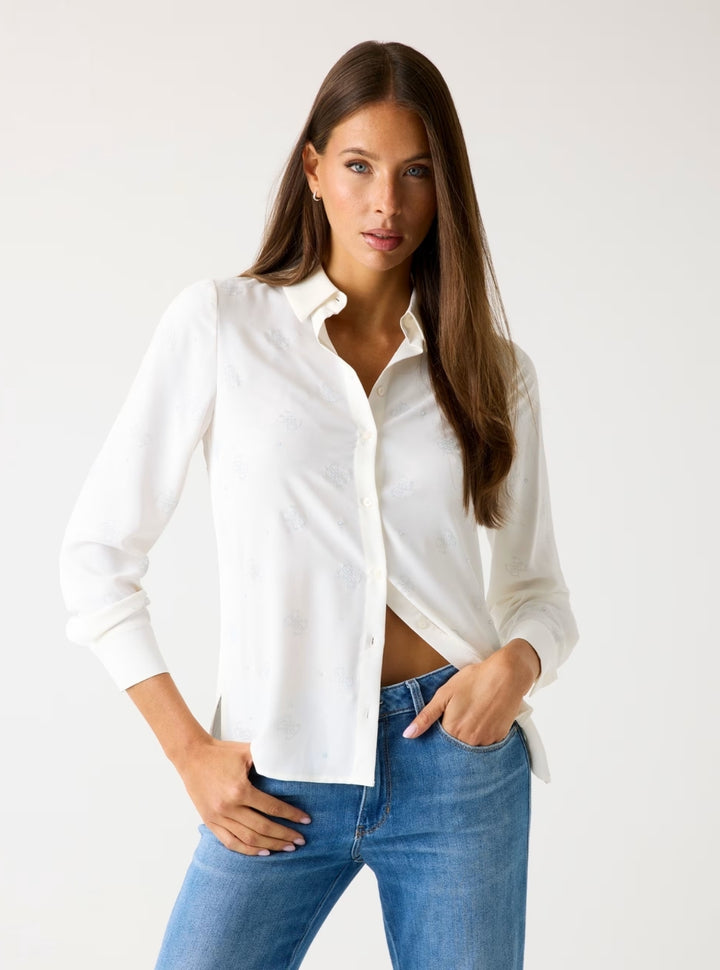 GUESS Womens Eco White Flore Logo Hotfix Shirt W5BH80W2982 Front View