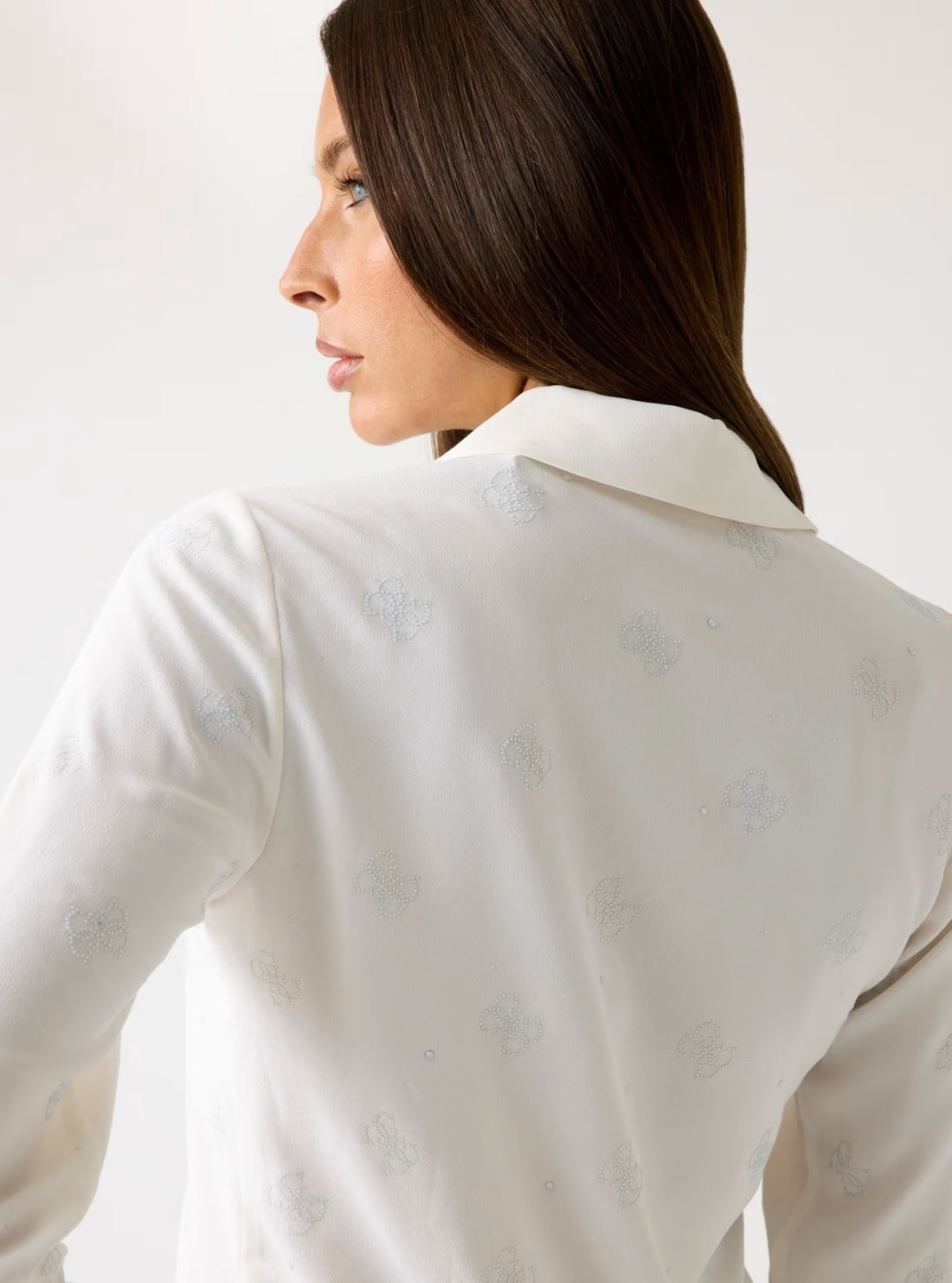 GUESS Womens Eco White Flore Logo Hotfix Shirt W5BH80W2982 Back View