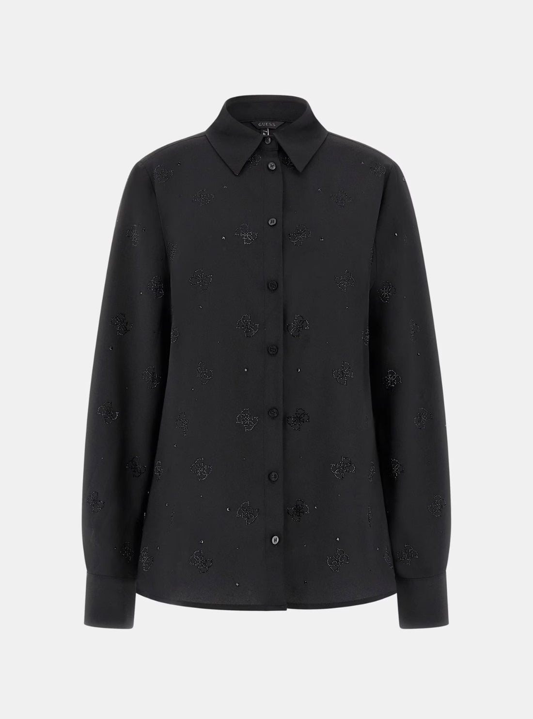 GUESS Womens Eco Black Flore Logo Hotfix Shirt W5BH80W2982 Flatlay