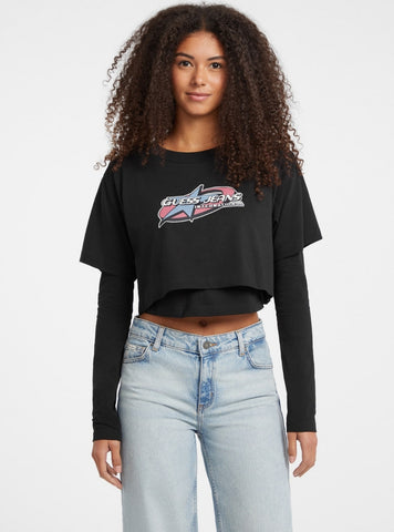 Guess Jeans Black Boxy Twofer Star Printed T-Shirt W5BI10K8HM0 Front View