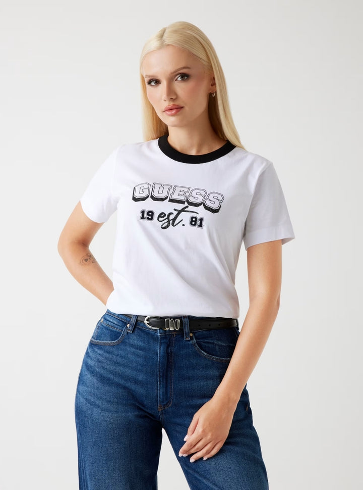 GUESS Womens Eco White College Guess T-Shirt W5BI14I3Z14 Front View