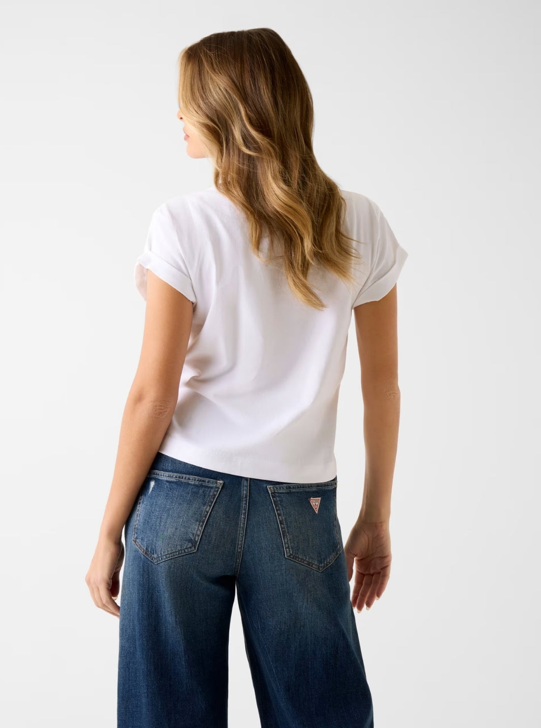 GUESS Womens White Stars Rhinestones T-Shirt W5BI14I3Z14 Back View