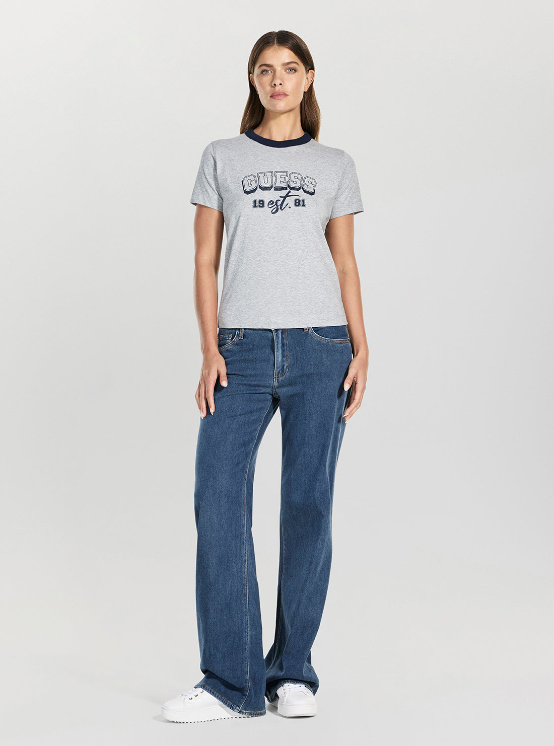 GUESS Womens Eco Grey College Guess T-Shirt W5BI14I3Z1 Full View