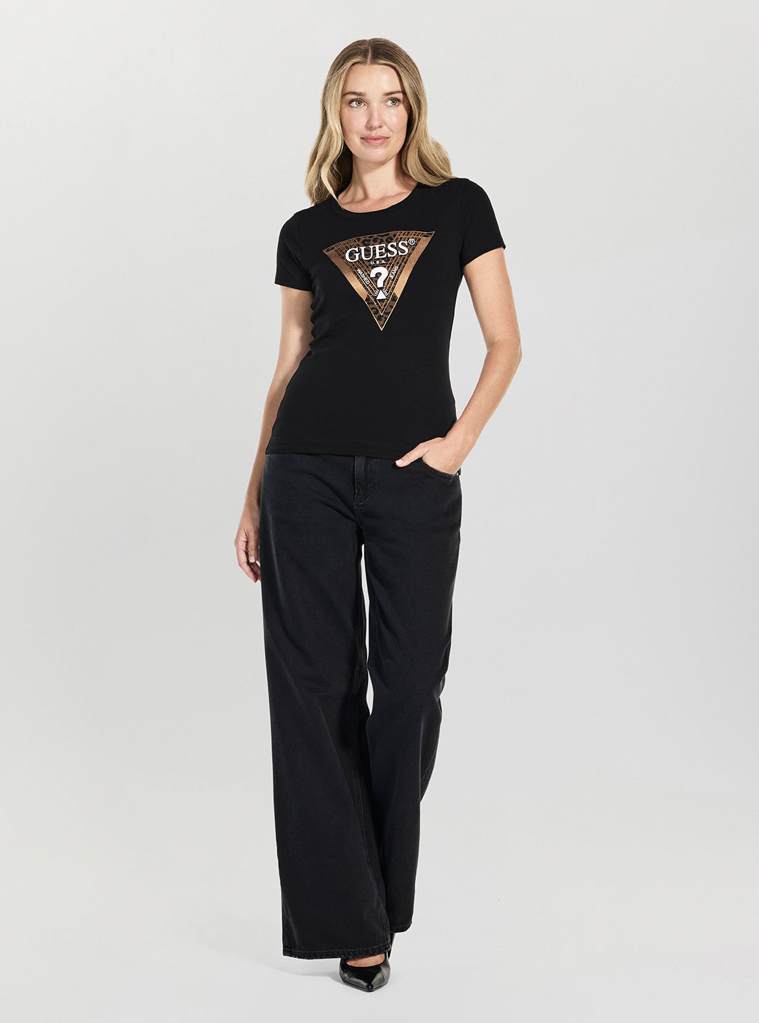 GUESS Womens Eco Black Leo Logo T-Shirt W5BI28J1314 Full View