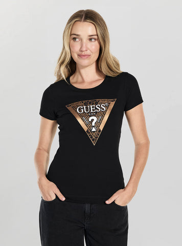 GUESS Womens Eco Black Leo Logo T-Shirt W5BI28J1314 Front View