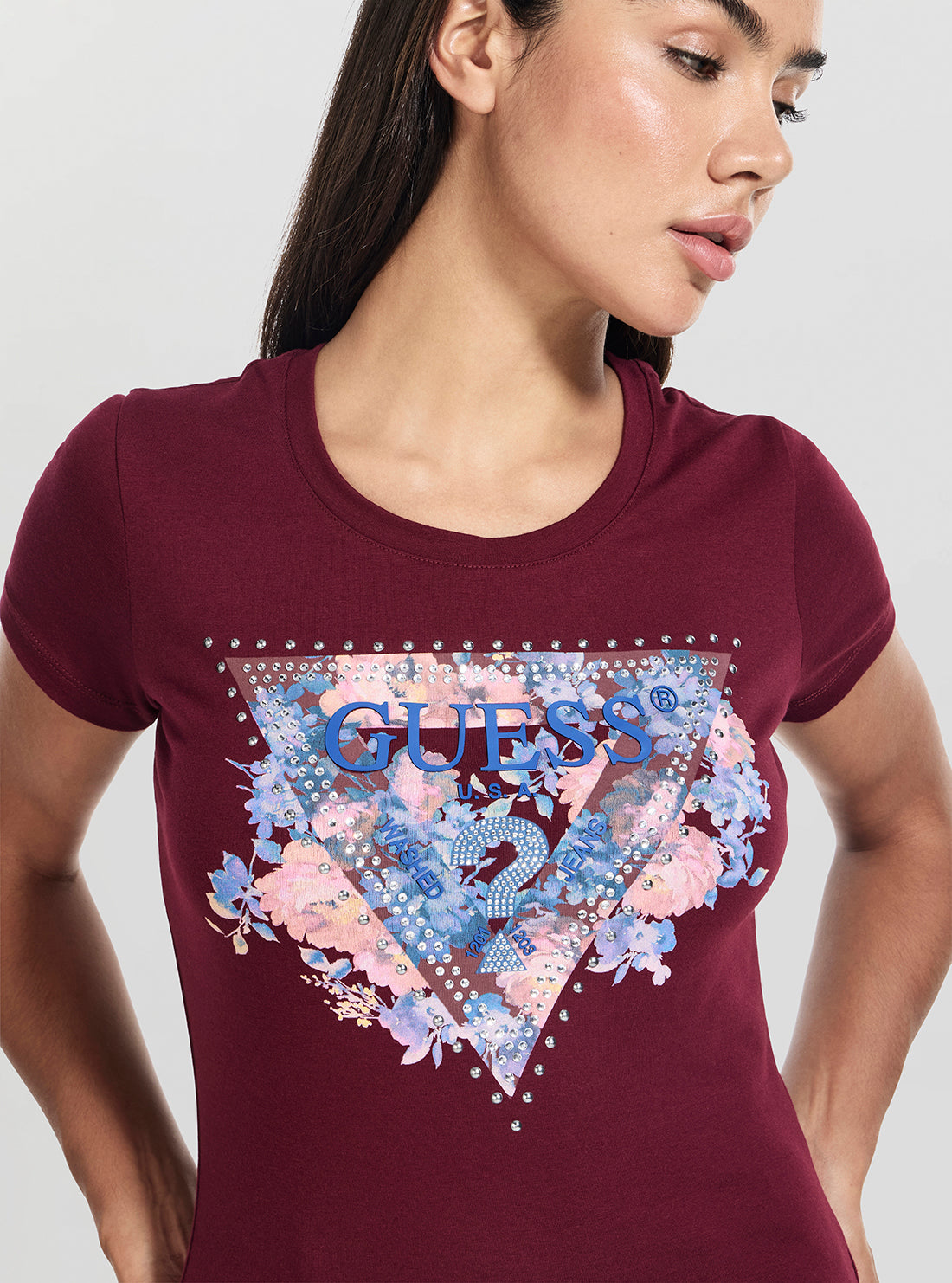 GUESS Womens Red Peony Triangle T-Shirt Red Peony Triangle T-Shirt W5BI29J1314 Detail View