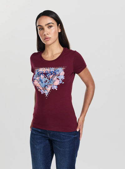 GUESS Womens Red Peony Triangle T-Shirt Red Peony Triangle T-Shirt W5BI29J1314 Front View