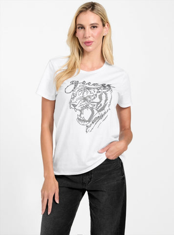GUESS Womens White Tiger Face Easy T-Shirt W5BI32K9RM1 Front View