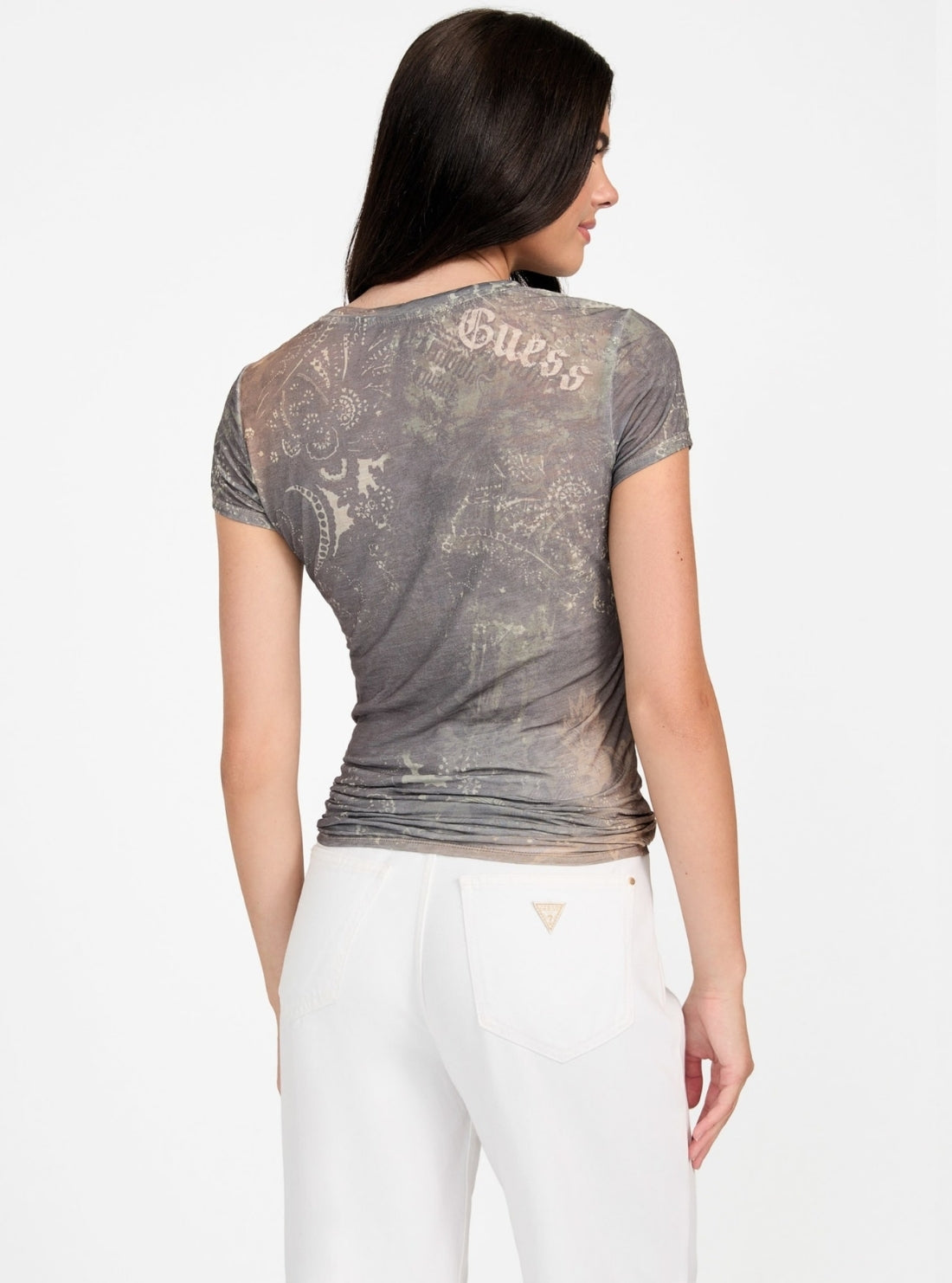 GUESS Womens Brown Multi Nostalgia Sublimation T-Shirt W5BI33K37Z0 back View
