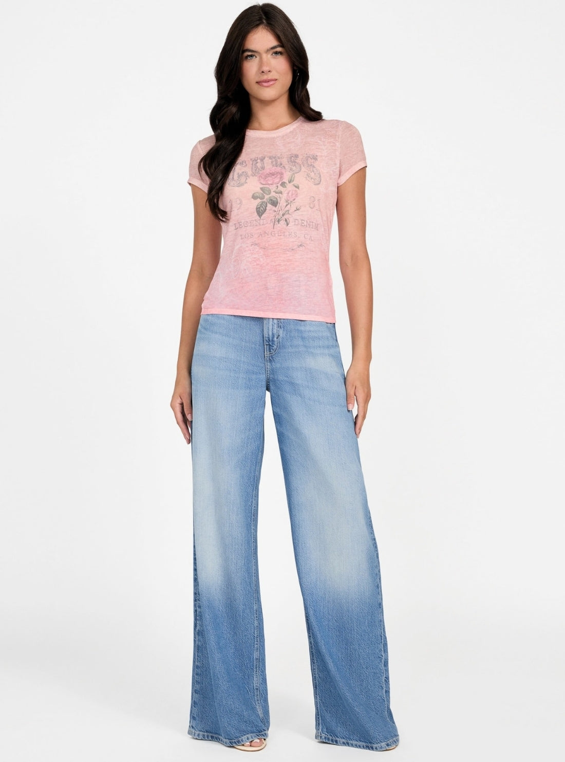 GUESS Womens Pink Roses Graphic T-Shirt W5BI62K37Z0 Full View