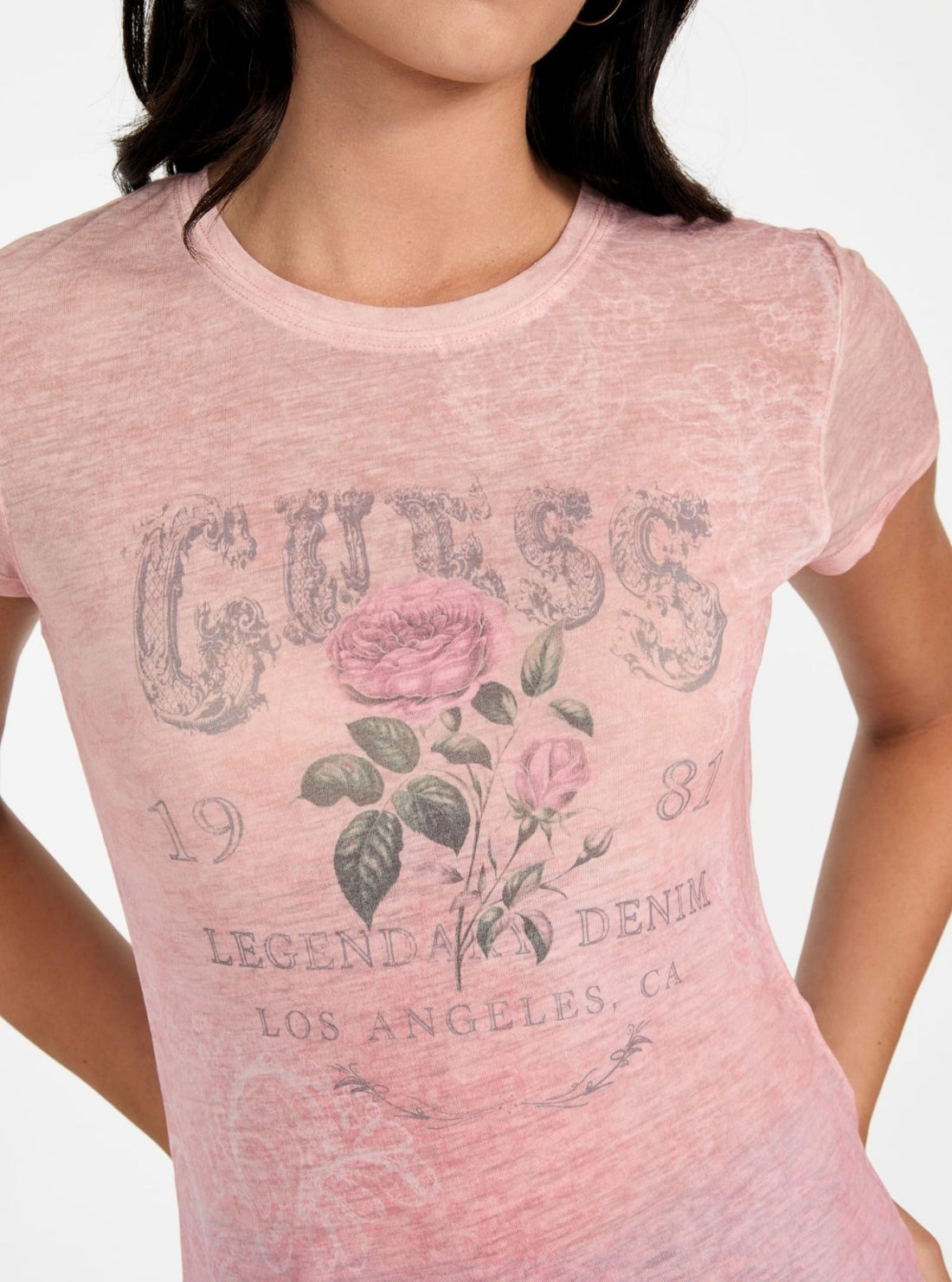 GUESS Womens Pink Roses Graphic T-Shirt W5BI62K37Z0 Detail View
