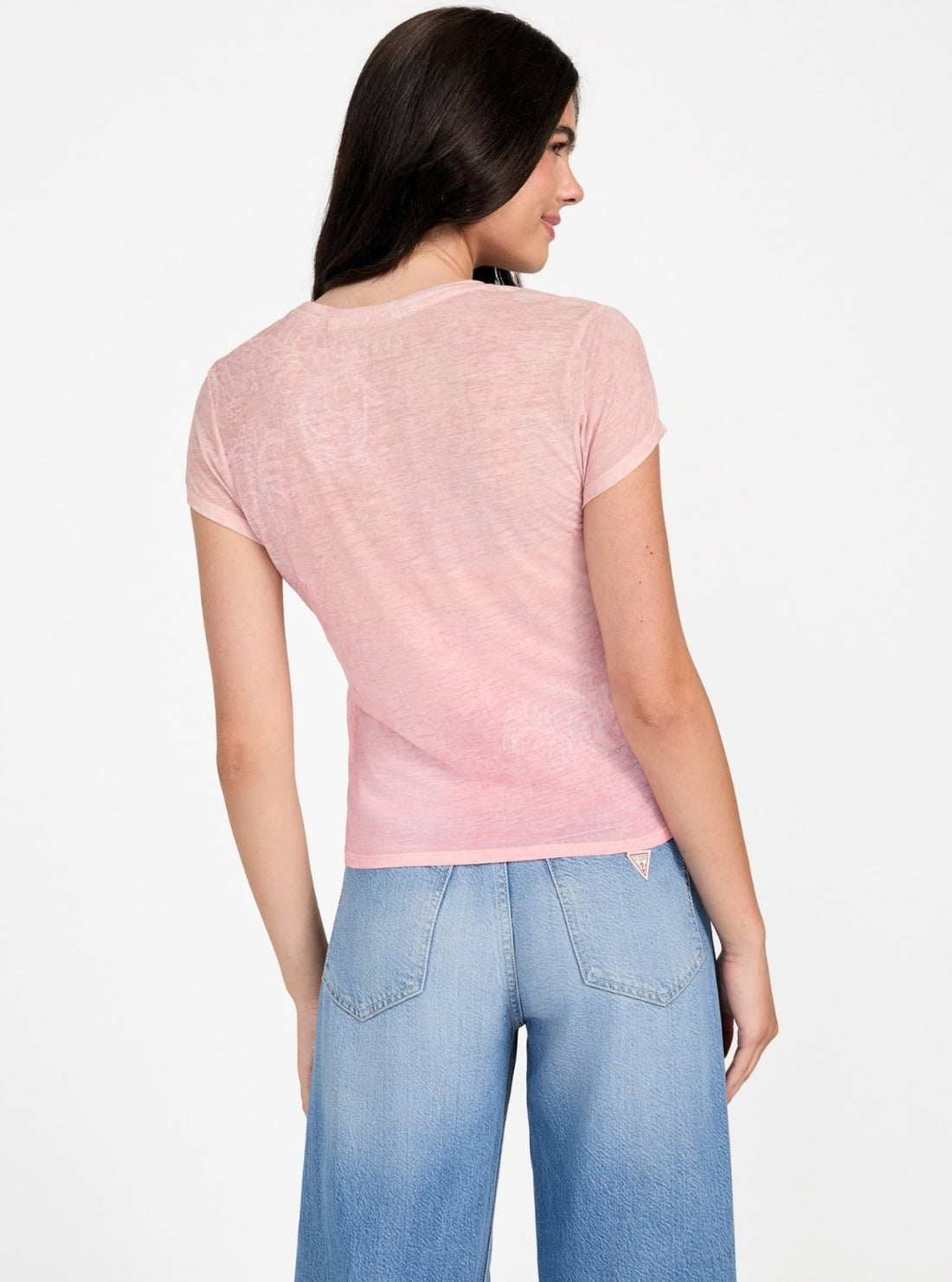 GUESS Womens Pink Roses Graphic T-Shirt W5BI62K37Z0 Back View
