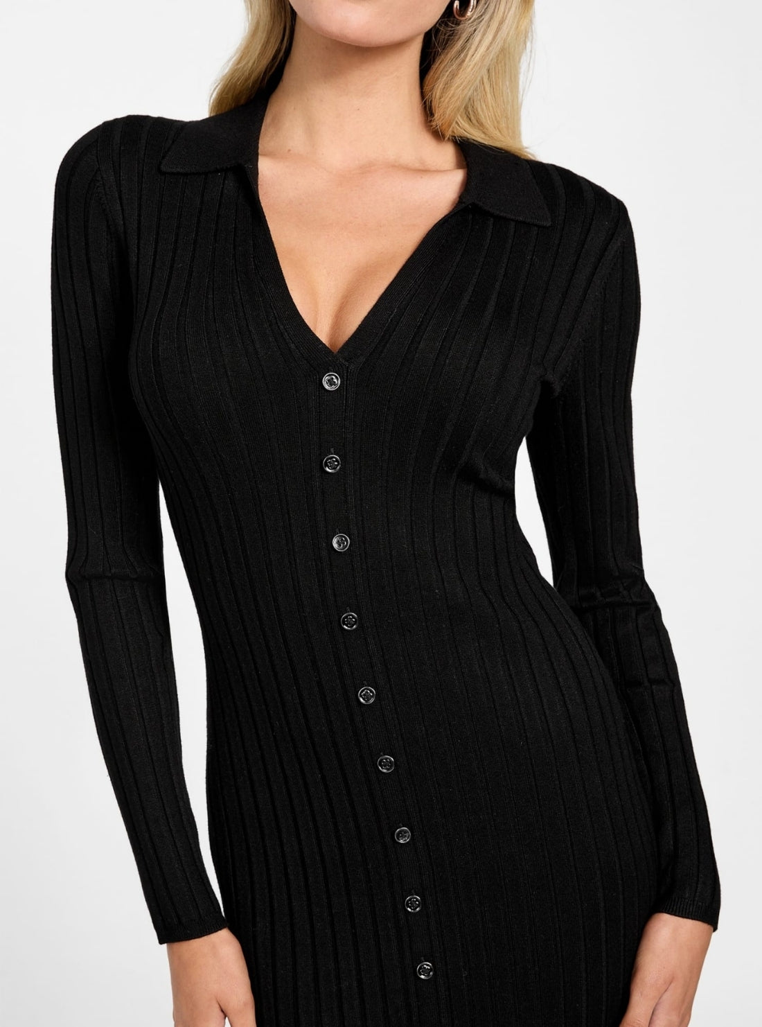 GUESS Womens Eco Black Miranda Ribbed Sweater Dress W5BK60Z2YJ2  Detail View