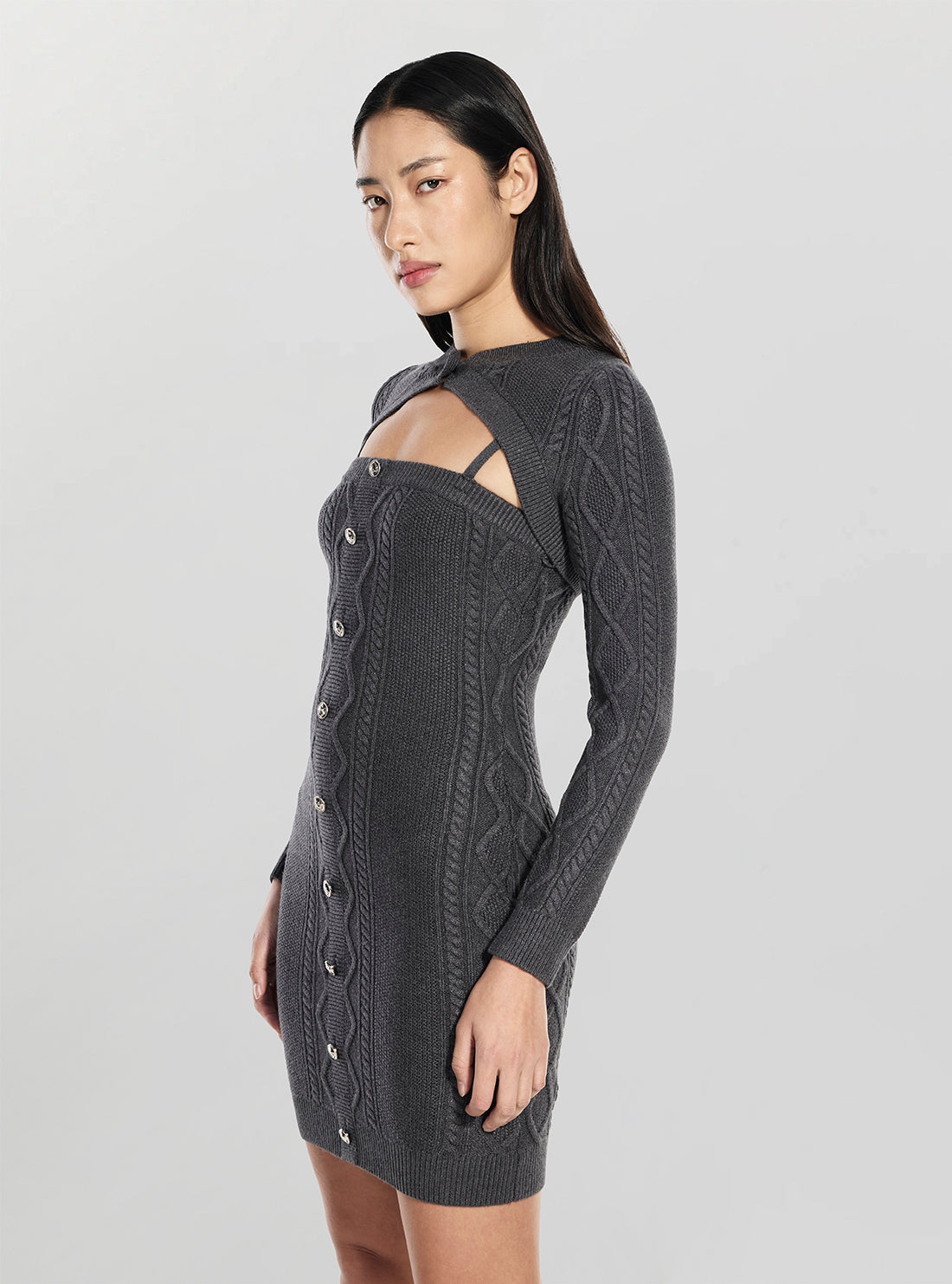 Grey Daphne Cable Knitted Dress | GUESS Grey Daphne Cable Knitted Dress | GUESS