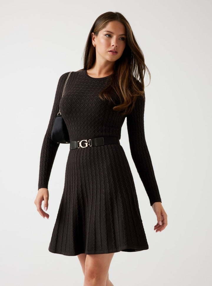 GUESS Womens Eco Brown Cable Belted Hana Mini Dress W5BK68Z2YJ2 Front View