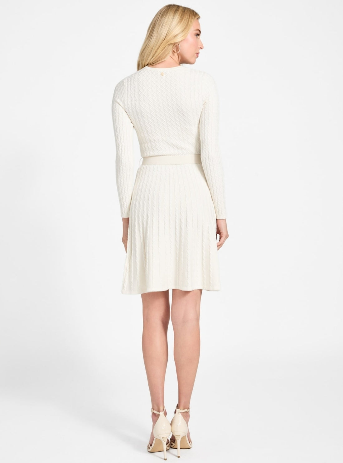 GUESS Womens Eco White Cable Belted Hana Mini Dress W5BK68Z2YJ2 Back View