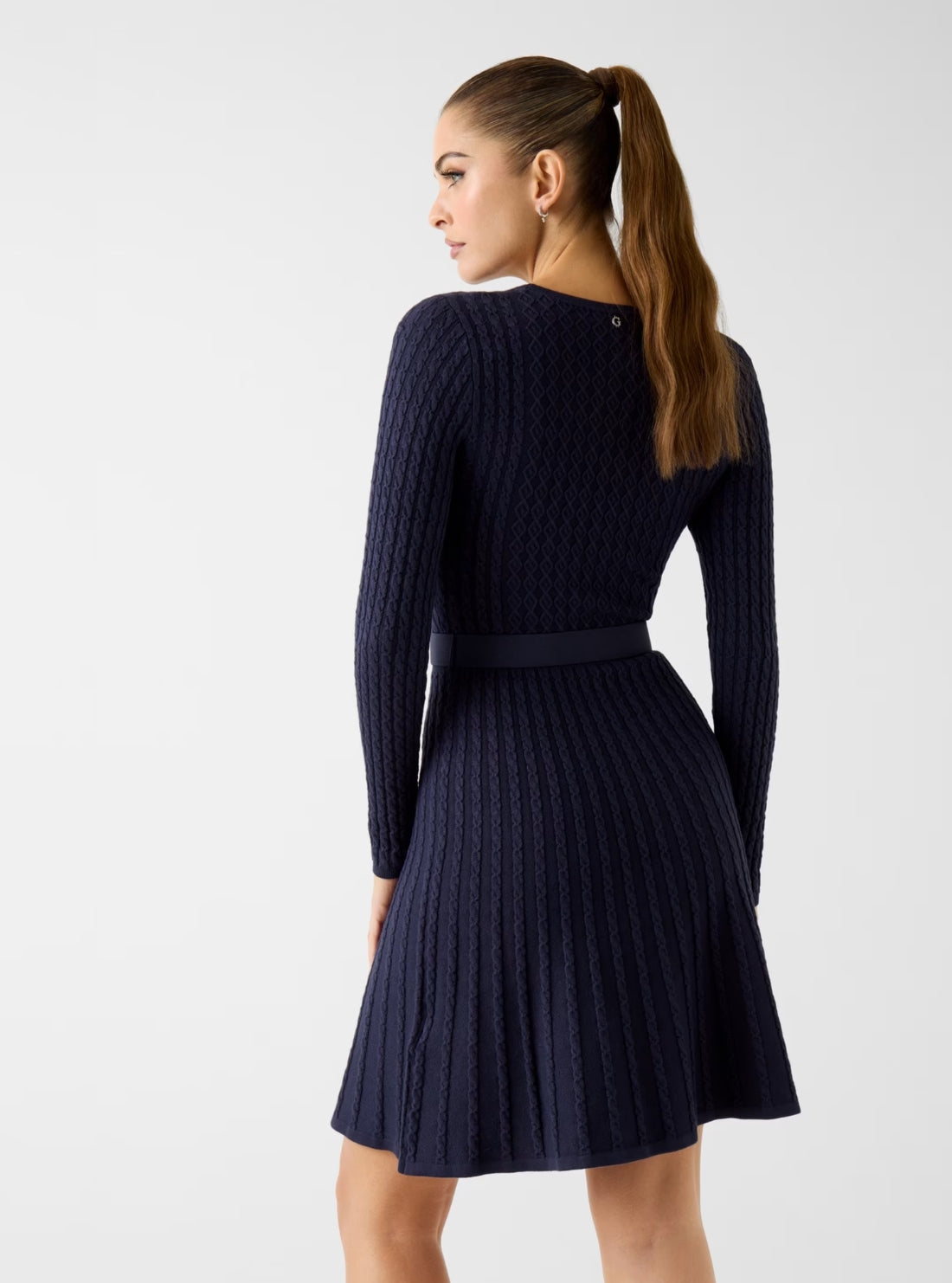 GUESS Womens Eco Blue Cable Belted Hana Mini Dress W5BK68Z2YJ Back View